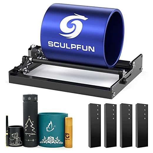 SCULPFUN Laser Rotary Roller för S9 S10 S6 Pro, 6–150 mm gravyrområde, 4 höjdförstärkare, förhindrar glidning, för lasergraveringsmaskin, krukväxtcylinder, trä, metall