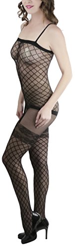 Image of ToBeInStyle Women's Bodystocking Crotchless Peek-A-Boo Fishnet Lace Bodysuit