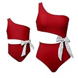 Madre e Hija Traje de Baño de Dos Piezas Bandeau Ropa de Baño a Juego para la Familia Sexy Conjuntos de Bikinis de Un Hombro Verano Bañadores de Playa Mujer Niñas Elegante Tankini Monokini 5-6 años