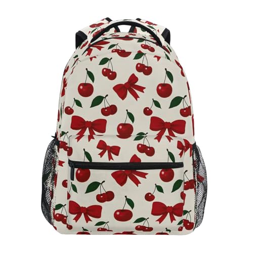 Cherry Bow Pattern Backpack 3rd 4th 5th Grade School Bookbag Travel Laptop Daypack Bag Purse for Boys Girls Teens