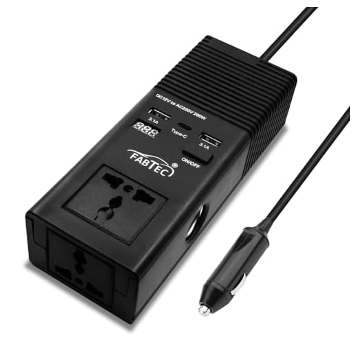 FABTEC 200W Car Laptop Charger Adaptor Power Invertor 12V DC to 220V AC Convertor with 2 Smart USB Charging Ports (3.1A + 1 PD Type C), 2 X Universal AC Outlets with Digital LED Display