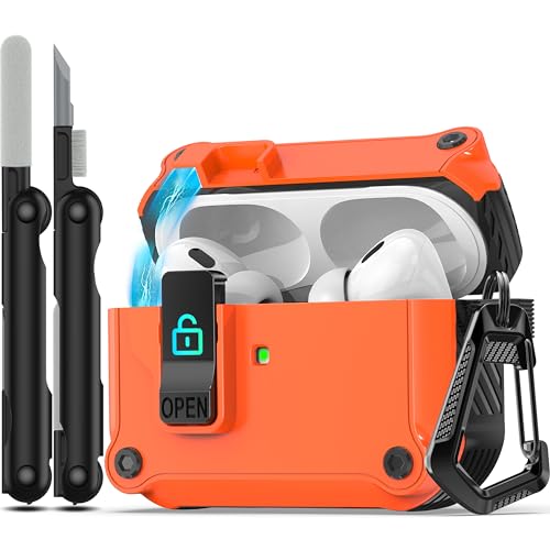 RFUNGUANGO AirPods Pro �� 2/1 ����P�[�X�J�o�[ ���S�ȃ��b�N�N���b�v�t���A�����|�b�v�A�b�v�P�[�X �t���{�f�B�ϏՌ��n�[�h�ی�J�o�[ AirPods Pro 2 �P�[�X (2023/2022/2019) �p - �I�����W