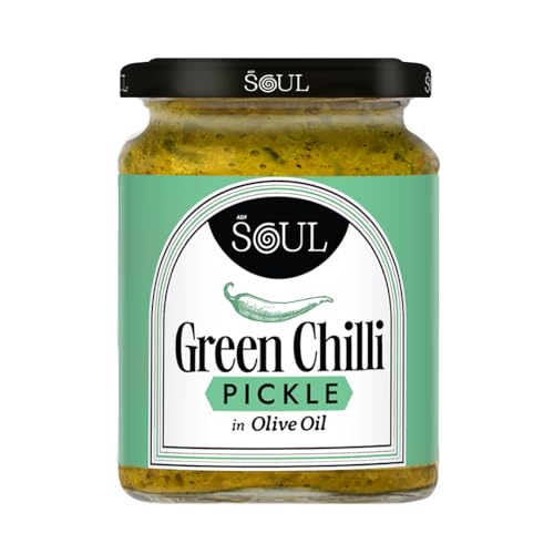 Image of ADF Soul's Spicy green chillies pickled in 100% Olive Oil with bold, tangy and traditional Indian spices | 265g