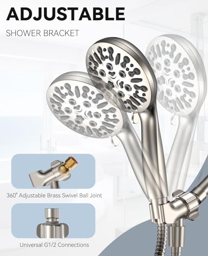 Image of JDO Shower Head with Handheld, High Pressure Handheld Shower Head 9 Settings, Detachable Shower Head Set with Stainless Steel Hose and Shower Bracket (Brushed Nickel)