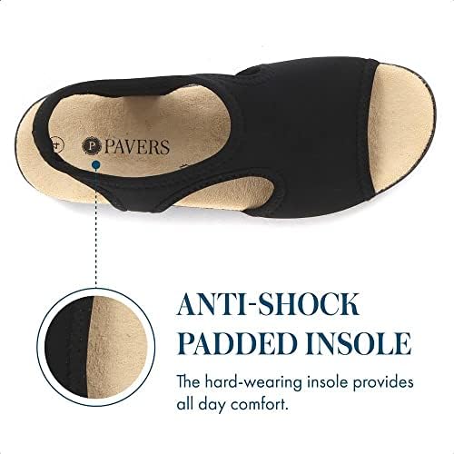 Pavers Slingback Sandals for Women - Wider D/E Fit, Anti-shock Insole, Wide Fit Stretch Shoes for Everyday Casual Wear - Flat Heel Ladies Sandals - Black Size 3 (36)