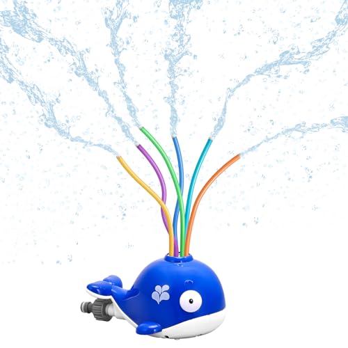HeySplash Water Sprinkler Toy, Sprinkler for Kids Outdoor Play with 6 Wiggle Tubes, Summer Water Toys for Kids, Splashing Fun for Outdoor Backyard Lawn, Attaches to Garden Hose, Whale