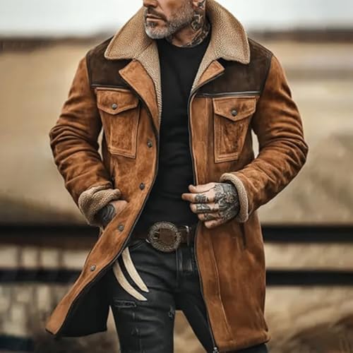 Men'S Vintage Suede Jacket Plush Collar Coats Faux Leather Jacket Men Zip Up Motorcycle Jacket Coats Retro Tops4