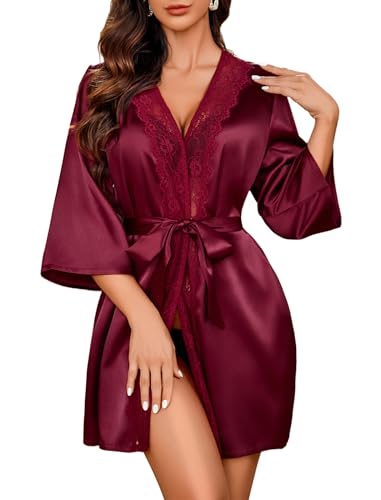 Image of Avidlove Women's Kimono Robe Short Satin Pure Short Silky Robes