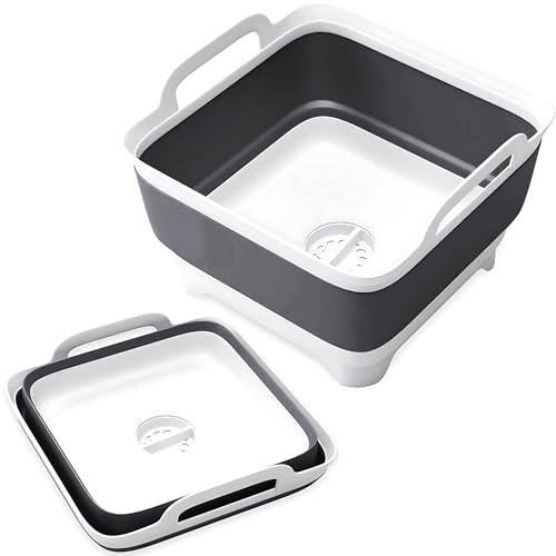 Image of VAMAKO Collapsible Wash Basin with Drain Plug - 2.4 Gal(9L) Wash Basin for Baby Bottles, Foldable Dish Pans for Kitchen Sink & Camping & Hand Washing Station, Wash Bin, Laundry Tub, Portable Dish Tub