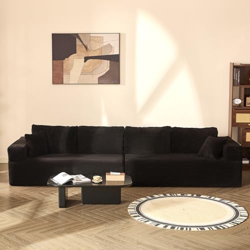 Litbird Modulares L-förmiges Ecksofa mit Schlaffunktion – rahmenloses Schlafsofa mit symmetrischem Doppelsitz, extra tiefer Sitzfläche, montagefrei, für Wohnzimmer,Schwarz