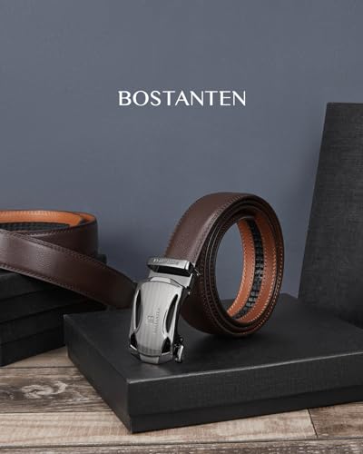 Image of BOSTANTEN Ratchet Belts for Men Leather Trim to Fit 1 3 /8 inch Gift Boxed
