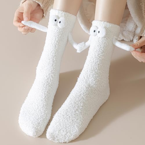 2 Pairs Holding Hands Fuzzy Socks Magnetic Hand in Hand Warm Socks4
