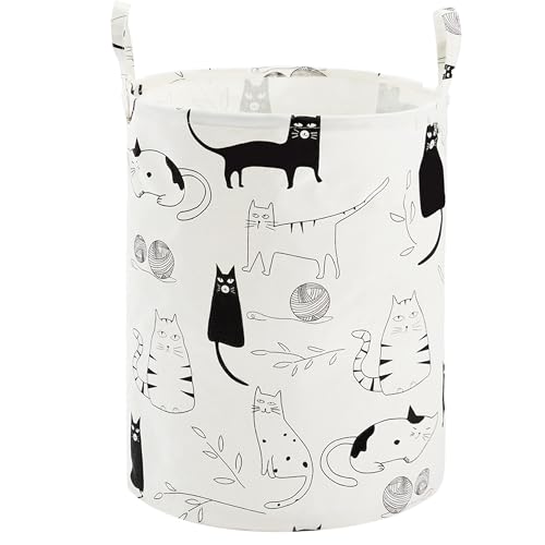 Image of Baby Laundry Basket Nursery Hamper with Long Handles, Cartoon Cat