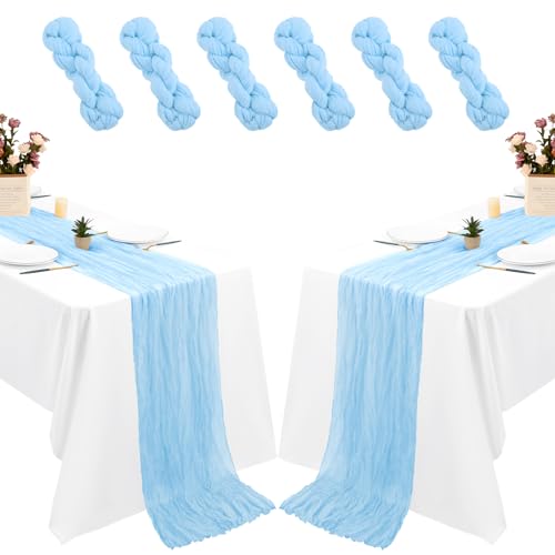 FXKS 6 Pack Baby Blue Cheesecloth Table Runners, 35x120 Inch