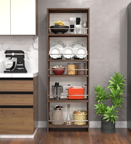Image of SPECIALITY PANELS Kitchen Cabinet with 5 Open Shelves | Crockery Storage Cabinet | Space Organizer | Termites Resistance | Free Standing Wooden Cupboard for Kitchen Office Home | Walnut Brown Wood