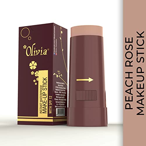 Image of Olivia Instant Waterproof Makeup Stick with SPF 12-06 Peach Rose | 3-in-1 Foundation, Concealer & Moisturizer | Sweatproof, Long-Lasting Base Makeup | Evens Skin Tone & Hides Blemishes