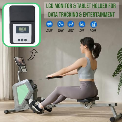 Image of Magnetic Rowing Machine, Quiet Foldable Rower with 8-Level Resistance, LCD Monitor & Tablet Holder, Full-Body Low-Impact Cardio Equipment, Optional 2-in-1 Strength Training