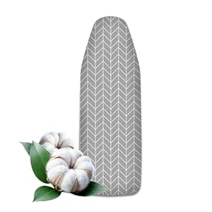 VELLUSTRA Bügelbrettbezug, 135 x 50 cm, Baumwoll Dick Polsterung mit Gummizug, Klettverschlüsse, Schneller Bügeln, für Dampfbügelstation und Dampfbügeleisen, Bügeltischbezug M, Grau