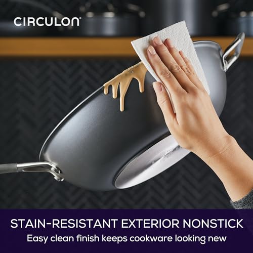 Image of Circulon A1 Series Nonstick Induction Stir Fry Pan, 13.25-Inch, Graphite | Non stick frying pan for fast, even heat, with ScratchDefense Technology, dishwasher safe cooking pan, oven safe to 400AF