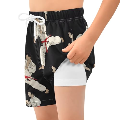 Toddler Boys Swimwear Swim Trunks with Compression Liner 4T Karate Black2