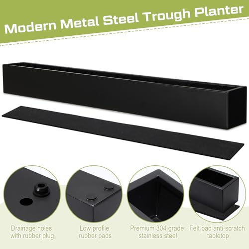 FillTouch 1 Pcs Long Rectangular Planter Box Window Sill Plant Box Metal Water Trough Indoor Large Modern Steel with Drainage Holes Herb Garden Home (32 x 3.5 x 3.5 Inch,Black) by FillTouch - Image 6
