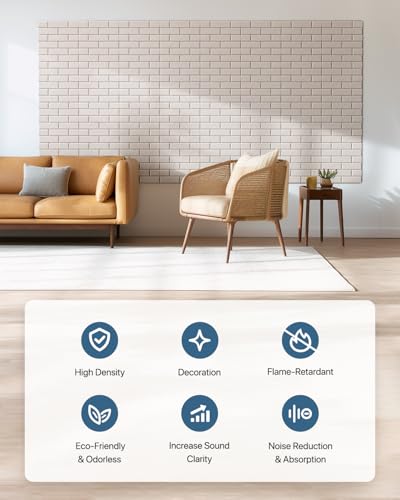 Image of Kuchoow Acoustic Wall Panels for Room& Office Sound Absorbing, 12 Pack Brick Pattern Beige Decorative Self Adhesive Art Acoustical Treatment Tiles for Ceiling Door Studio 12''x12''x0.4''