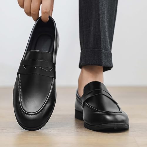 Zapatos mocasines de cuero para hombre, calzado náutico slip-on con puntera cuadrada para oficina 3