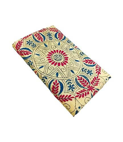 Image of SHRISTI CLOTHINGS Women's Hand Embroidered Cotton Silk Kantha Stitch Saree with Blouse Piece (J420924 LIGHTGOLDEND1)