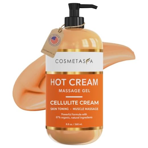 Cosmetasa Cellulite Hot Cream- 87% Organic Cellulite Cream - Natural Sweat Massage Gel for Stomach, Abdomen, Belly, Sore Joints, Muscles, Workout (8.8 oz)