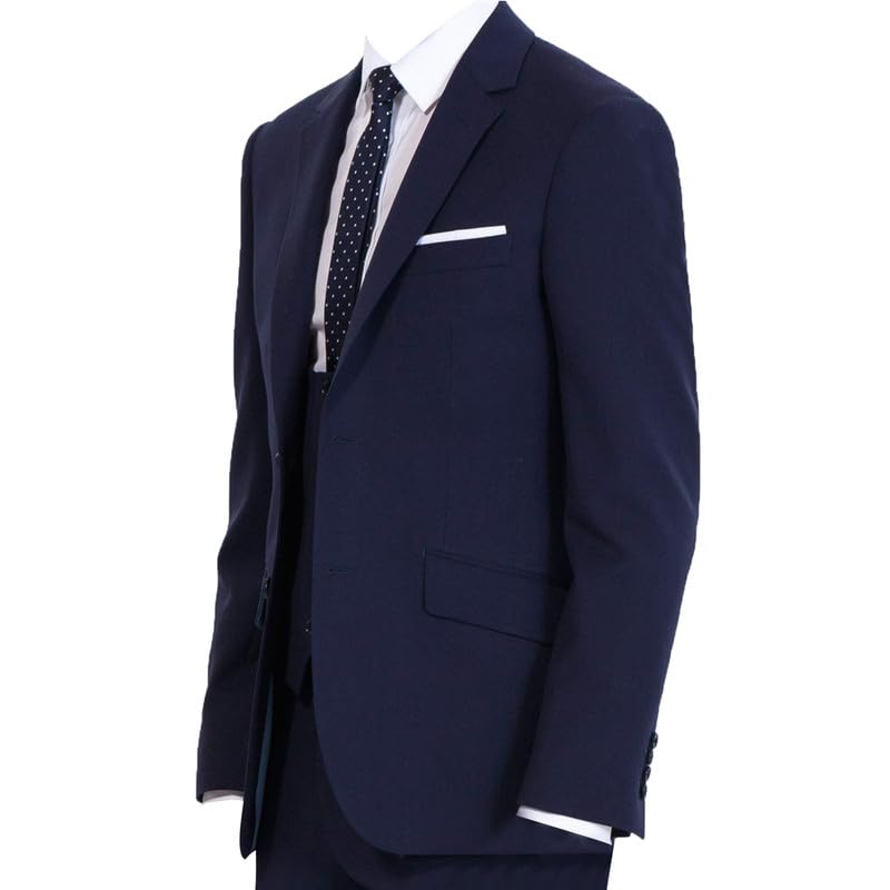 HBDesign 2 Piece 2 Button Flat Collar Casual Navy Blue Suits(Jacket+Pants)4