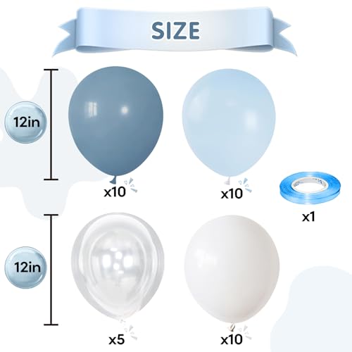 Dusty Blue Balloon, 12 inch Blue White Clear Balloon, Light Blue Macaron Blue Matte White Balloons with Transparent Balloons for Birthday Party Wedding Baby Shower Blue Bride to Be Decorations by Togvu - Image 2