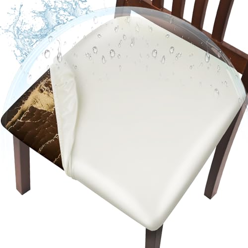 WUSOUPU Leather Seat Covers for Dining Chairs Waterproof Chair Seat Covers Set of 6 Oilproof & Wipeable Kitchen Chair Seat Covers Protector with Buckle Strap (White, 6 Pcs) by WUSOUPU - Used condition - CA$41.97