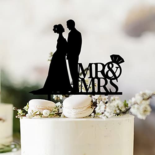 African American Bride And Groom Cake Toper, Mr And Mrs Interracial Wedding Topper, Diamond Ring Cak Wedding Baptism Christening Party Cupcake Cake Topper Party Cake Dessert.