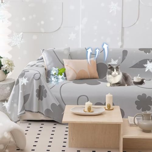 §SUGOiソファーカバー かけるだけ 冷感ソファカバー 夏用 ひんやり マルチカバー 長方形 大判 北欧風 花柄 ソファーベッドカバー 替えカバー マルチクロス 接触冷感素材 肘付き 肘なし 2~3人掛け掛け ソファー保護カバー 超涼し Qmax0.45