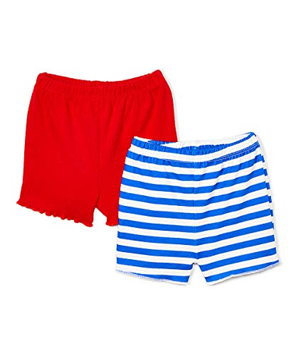 WONDERCHILD 2 Pack Baby Shorts boy Girl Unisex 100% Cotton 0-6 Months Adjustable Waist (Colors May Vary) Blue Red