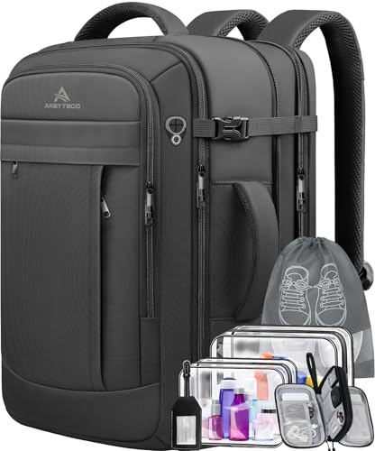 Travel Backpack 50L Expandable Extra Large Laptop Backpack Carry On Backpack Airline Approved Water Resistant Business Suitcase Daypack Bag Fits 17 Inch Laptops Travel Gifts for Men Women Black