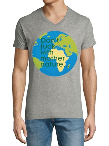 T-shirt col en V coton homme gris avec slogan écologique et confortable