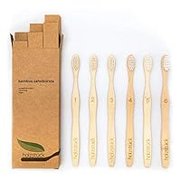 holzstück Bambus Zahnbürsten - Nachhaltig - Biologisch Abbaubar - 6er Pack - Vegan - Hart