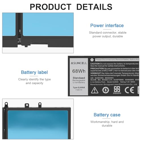 Image of GJKNX 68WH 7.6V Battery Replacement For Dell Latitude 5480 5580 5490 5491 5580 5590 5591 5280 5288 5488 5491 5495 E5480 E5580 E5490 E5590 Precision 3520 3530 Series GD1JP 0GD1JP DY9NT 5YHR4 451-BBZG