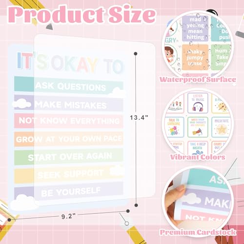 Image of 9Pcs Calming Corner Posters, 13.4 inchx9.2 inch Pastel Calm Down Corner Poster for Classroom Bulletin Boards, Educational Behavior Charts for Elementary Middle Back to School Wall Comfort Corner Decorations Teacher Must Haves