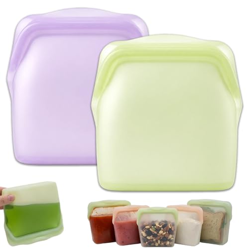 New Generation Silicone Storage Reusable Silicone Food Storage Bags Leak-Proof Upright Freezer Bags Odor-Proof High-Temperature Resistant Microwave Dishwasher Safe for Snacks Leftovers (2-MixC)