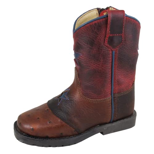 Image of Smoky Mountain Toddlers' Autry Square Toe Two-Tone Distressed Leather Cognac /Red Crackle Boots 3M