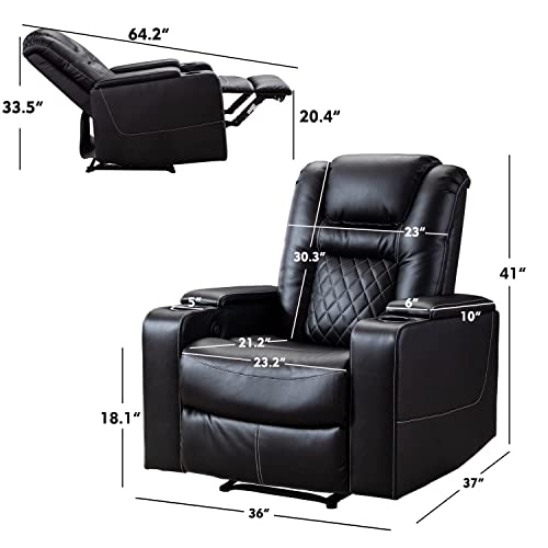 Canmov Electric Recliner Chairs Set Of 3, Power Recliner Chairs With Usb Ports And Cup Holders, Breathable Leather Home Theater Seating With Hidden Arm Storage, Black #TOP1