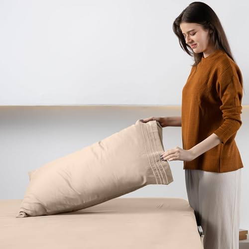 Miniatura 6 de Utopia Bedding Juego De Sabanas 4 Piezas 180x200 - Microfibra De Poliéster, Sábana Bajera Con Bolsillos De Almacenamiento, Sábana Plana Y 2 Fundas De Almohada Bordadas Cama 180, Beige