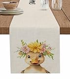 DecorLovee Duck Flower Table Runners 90 Inches Long, Spring Cute Idyllic Animal Garland Floral Farmhouse Table Runner Dress Scarves, Decorative Coffee Tablerunner for Kitchen Island/Party 13"x90"