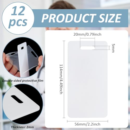 BENECREAT 12 peças de crachá de acrílico branco Buddy, 4,49 x 2,2 polegadas DIY Badge Buddy Blanks S