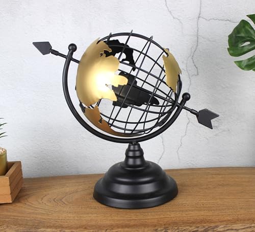 Image of AUGEN Rotating Globe Statue Gold & Black Durable Metal Innovative Stress Relief Toy Kinetic Orbital Art for Home Office Desktop Gift Decoration (1 Piece,6798B4)