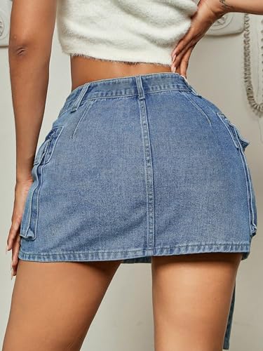 Image of Jumppmile Womens Mini Denim Skirt Mid Waist Mini Dress Jean Skirts