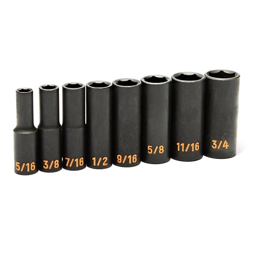 Image of GEARWRENCH 8 Piece 3 /8 inch Drive 6 Point SAE Hi-Viz Deep Impact Socket Set | 84915H