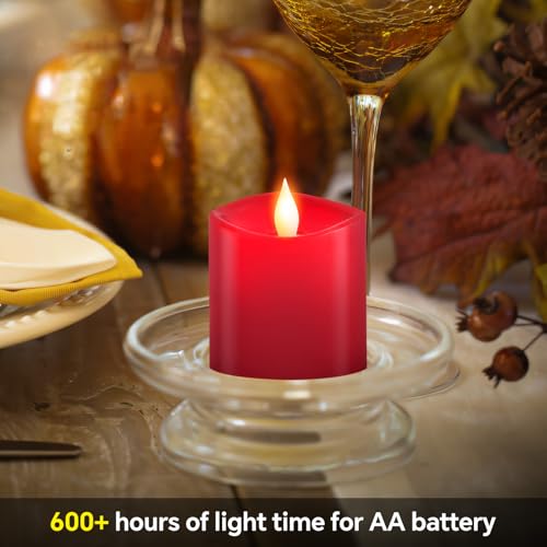 Image of 3x3 Flickering Flameless Candles Set of 1, Real Wax Pillar LED Candles Flickering, 3 inch Flameless Candles with Remote,Battery Powered Candles, for Party /Wedding,Red